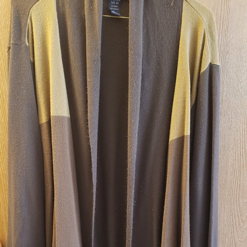 Denim 24/7 Color Block Brown Cardigan Sweater